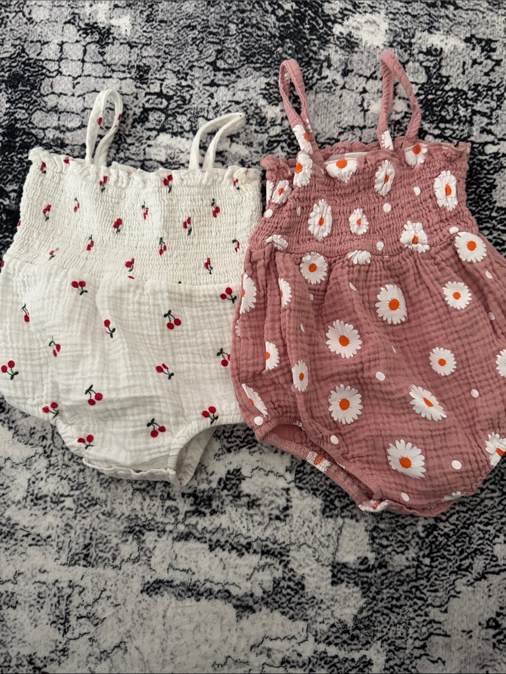 Kids Floral Cotton Romper Set - White Cherry & Dusty Rose Daisy